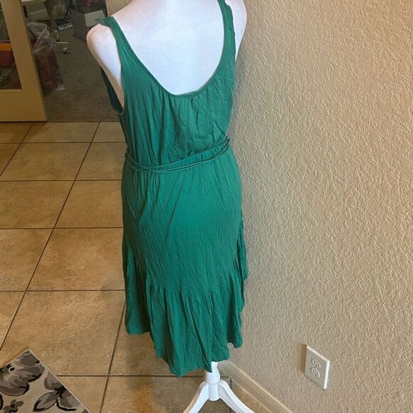 Theory M Sleeveless Tie Waist Peplum Hem Dress Green Knee Length Elevated Basic - Picture 6 of 12